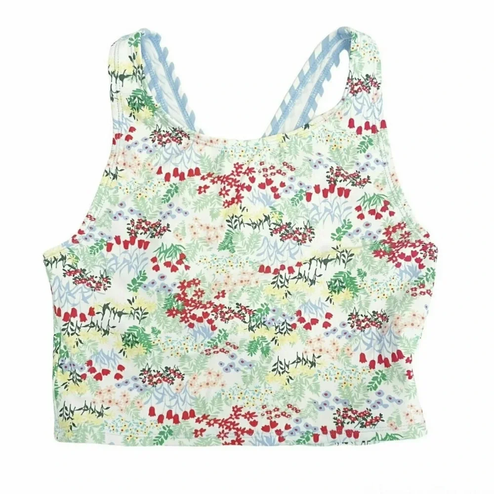 Hanna Andersson Girls  Floral  Stripes Bikini Tankini Swimsuit  Top size 130